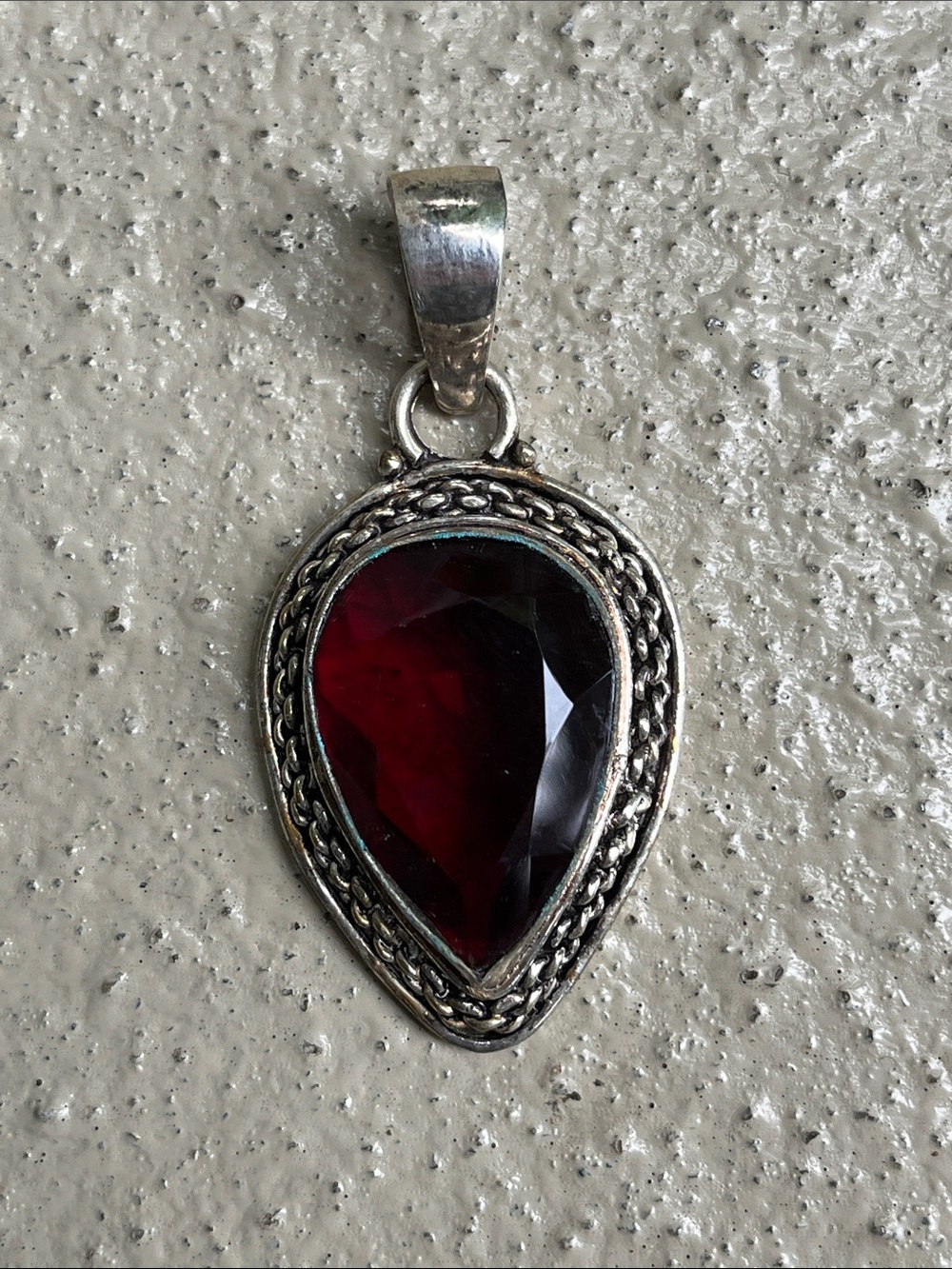 Sterling Silver Teardrop Red Garnet Pendant